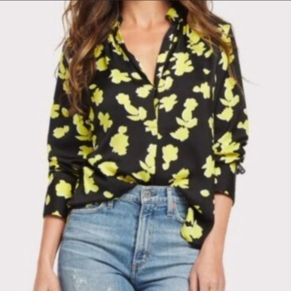 Evereve David Lerner Rocker Floral Blouse Women's S Black Yellow NWT